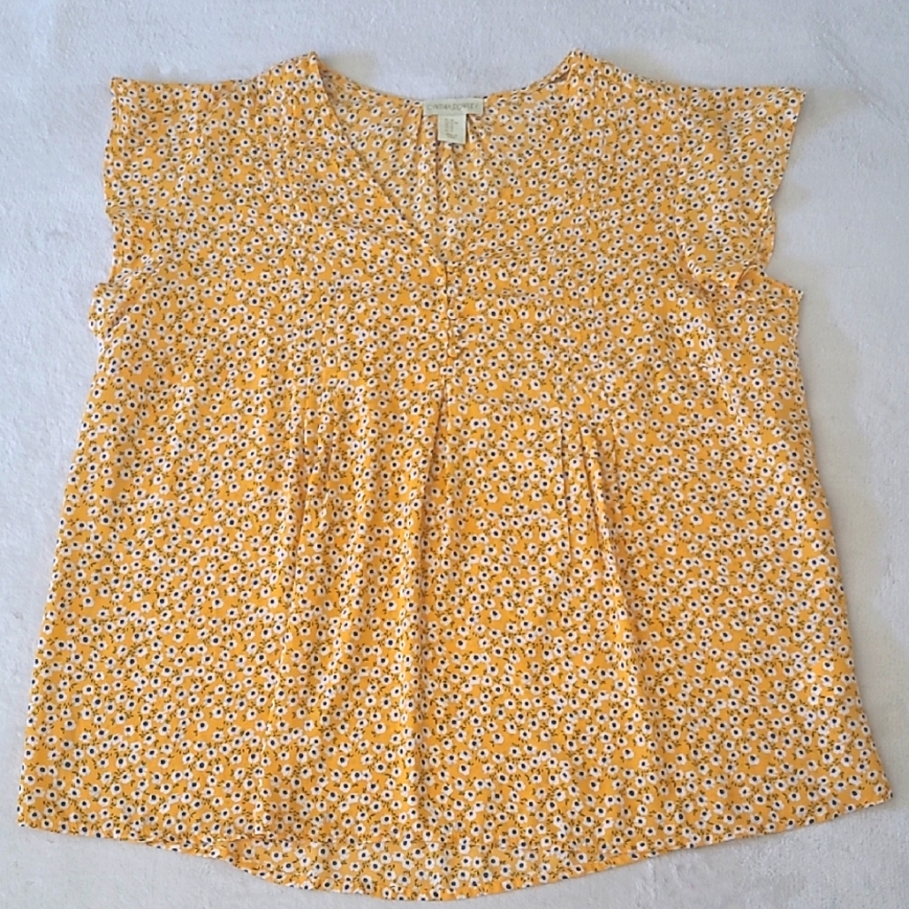 Cynthia Rowley Yellow Daisy Floral Blouse 1X Boho Summer Festival Cottagecore